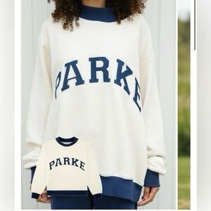 Parke Two Tone Coastal Cream Navy Varsity Mockneck Sweatshirt S/m Heritage